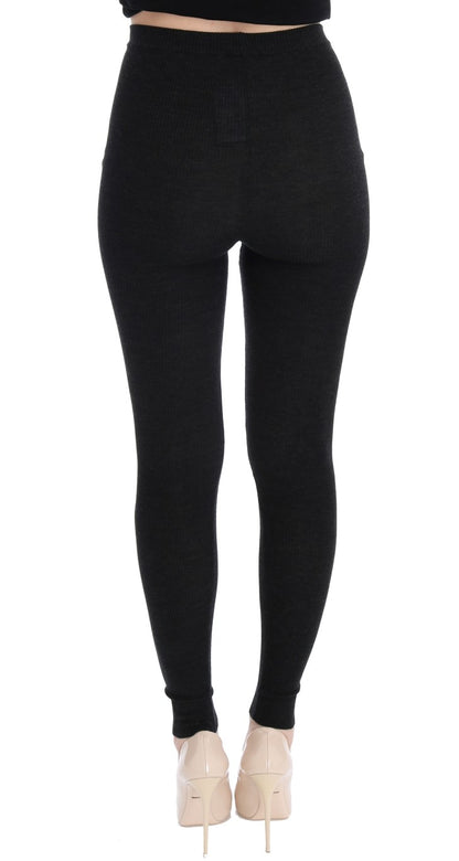 Dolce & Gabbana Elegant High-Waist Wool Tights Pants in Dark Gray Dolce & Gabbana