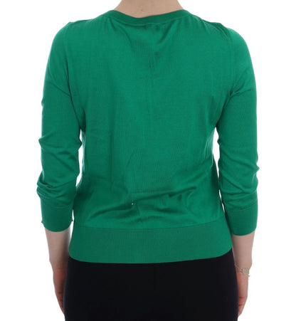 Dolce & Gabbana Embellished Green Silk Pullover Sweater Dolce & Gabbana