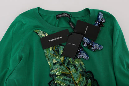 Dolce & Gabbana Embellished Green Silk Pullover Sweater Dolce & Gabbana