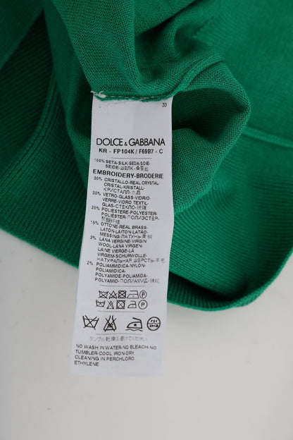 Dolce & Gabbana Embellished Green Silk Pullover Sweater Dolce & Gabbana