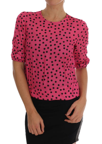 Dolce & Gabbana Chic Pink Polka Dotted Silk Blouse Dolce & Gabbana