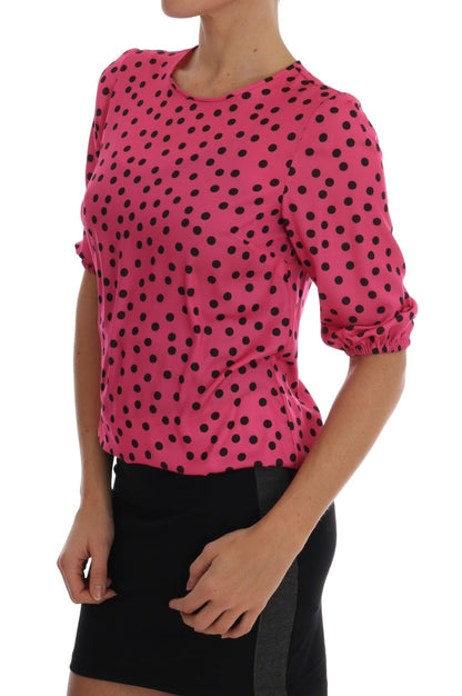 Dolce & Gabbana Chic Pink Polka Dotted Silk Blouse Dolce & Gabbana