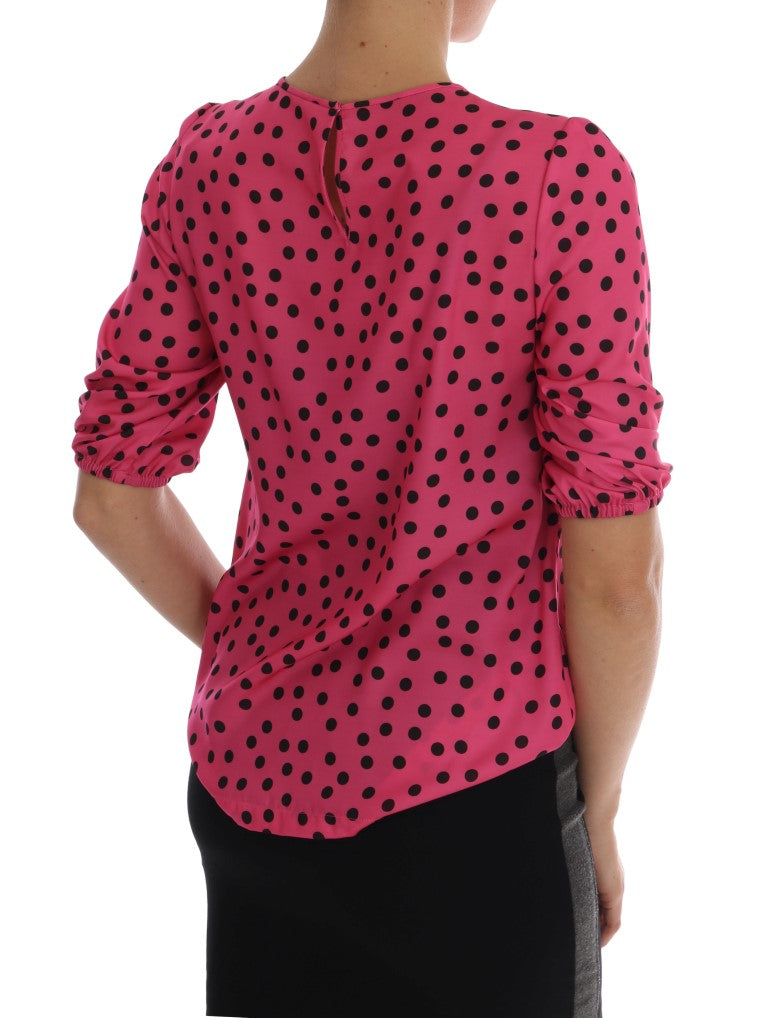 Dolce & Gabbana Chic Pink Polka Dotted Silk Blouse Dolce & Gabbana