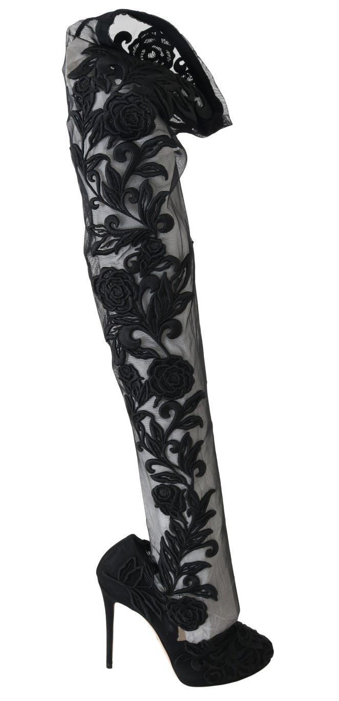 Dolce & Gabbana Embroidered Floral Over-Knee Boots Dolce & Gabbana