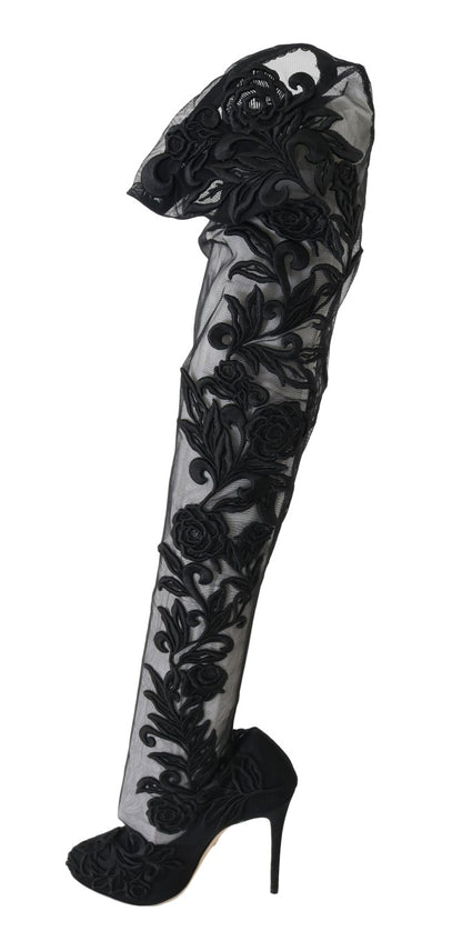 Dolce & Gabbana Embroidered Floral Over-Knee Boots Dolce & Gabbana