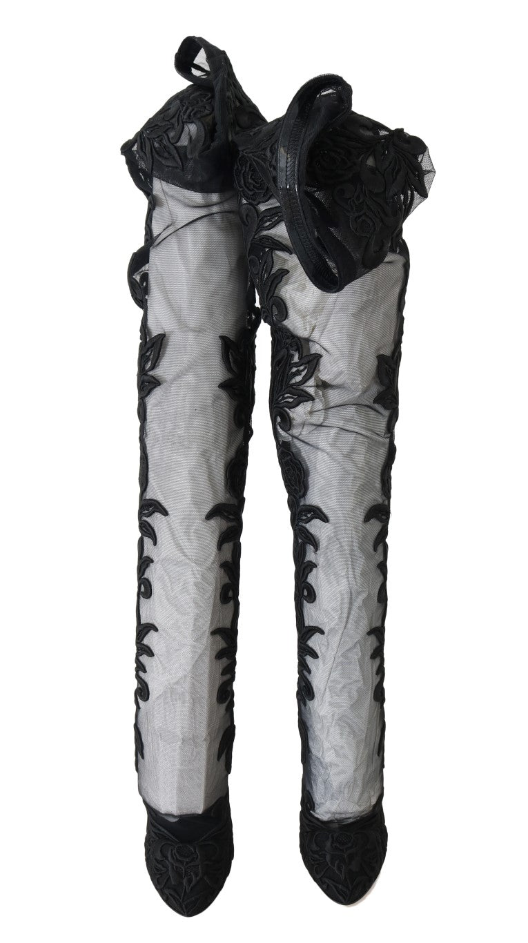 Dolce & Gabbana Embroidered Floral Over-Knee Boots Dolce & Gabbana