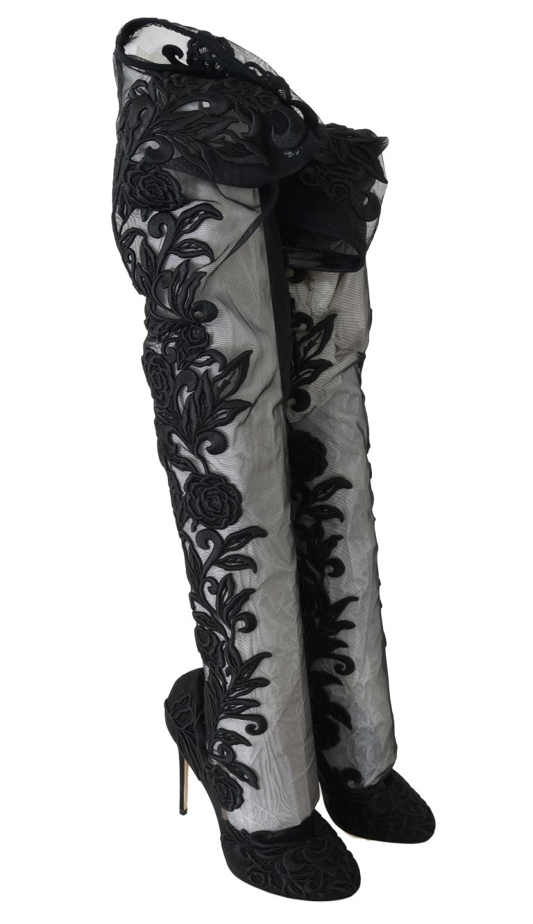 Dolce & Gabbana Embroidered Floral Over-Knee Boots Dolce & Gabbana