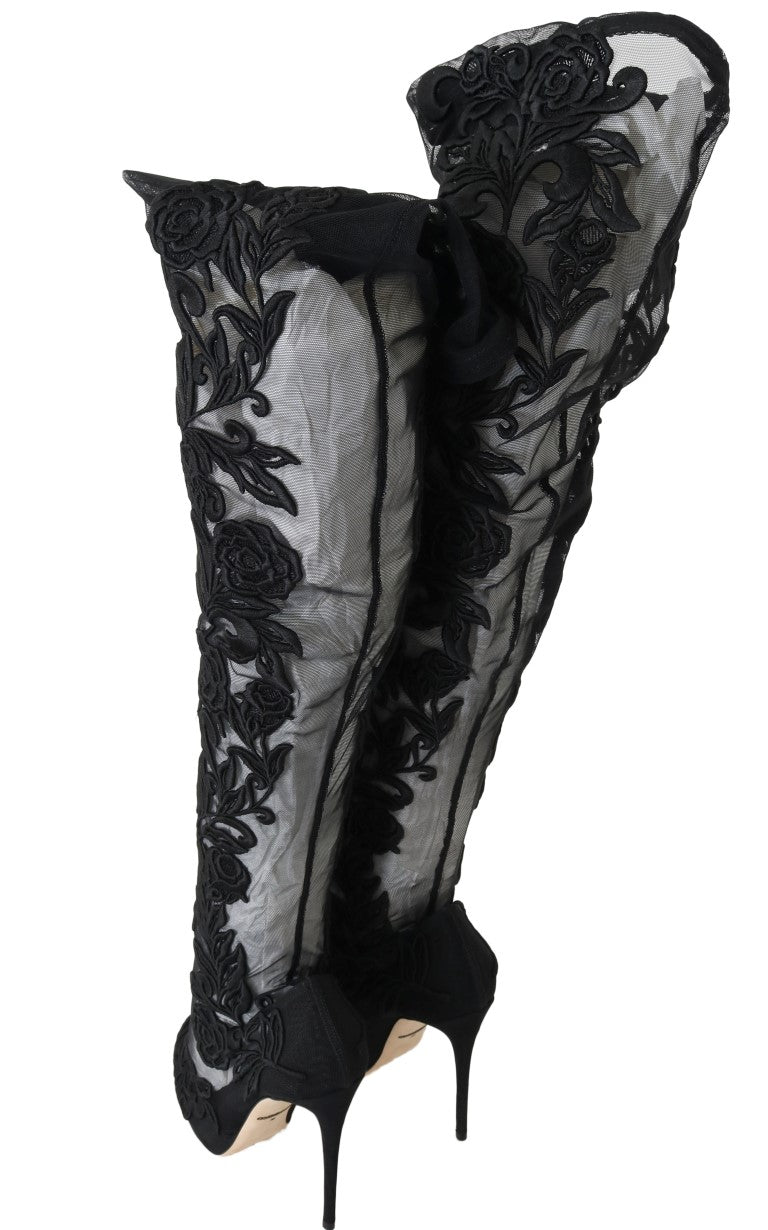 Dolce & Gabbana Embroidered Floral Over-Knee Boots Dolce & Gabbana