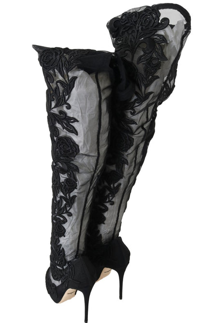 Dolce & Gabbana Embroidered Floral Over-Knee Boots Dolce & Gabbana