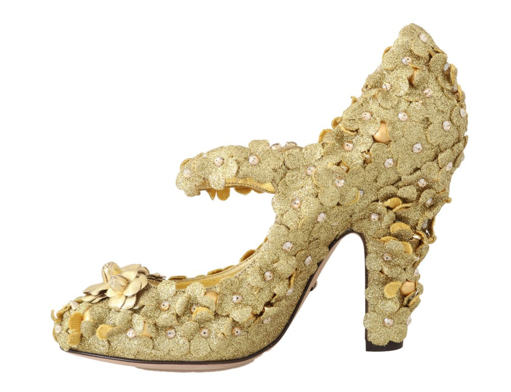 Dolce & Gabbana Gold Floral Crystal Embellished Pumps Dolce & Gabbana