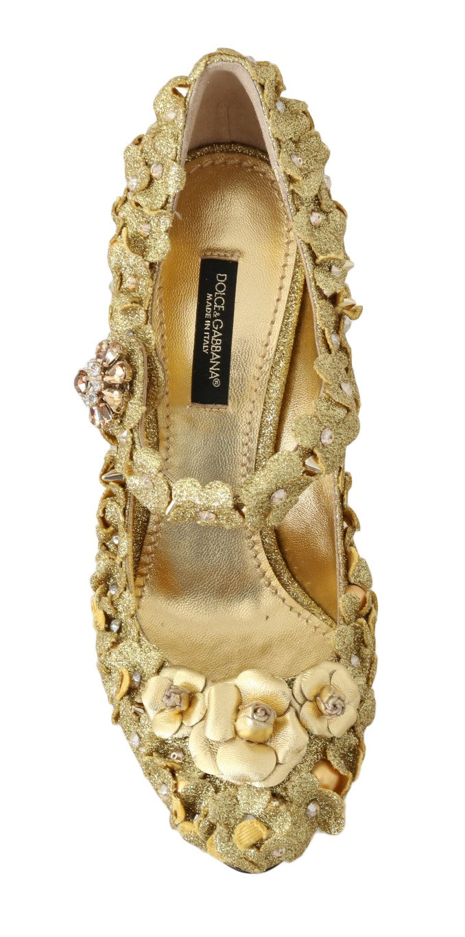 Dolce & Gabbana Gold Floral Crystal Embellished Pumps Dolce & Gabbana