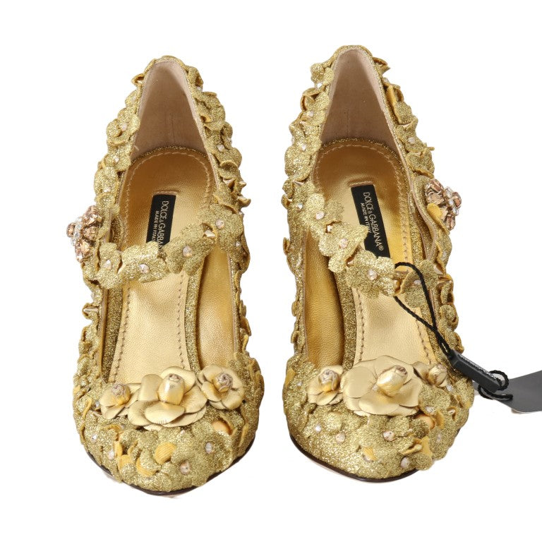 Dolce & Gabbana Gold Floral Crystal Embellished Pumps Dolce & Gabbana