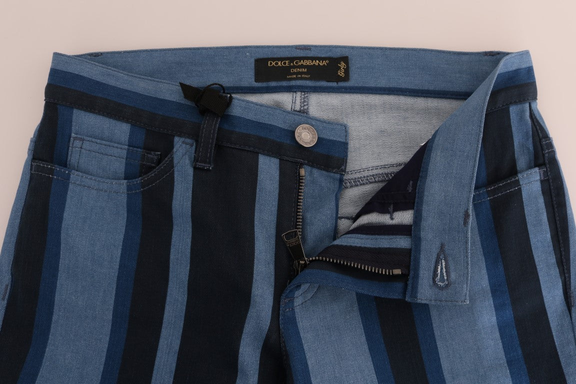 Dolce & Gabbana Chic Blue Striped Slim Fit Girly Jeans Dolce & Gabbana