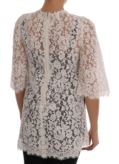 Dolce & Gabbana Elegant White Lace Embellished Mini Blouse Dolce & Gabbana