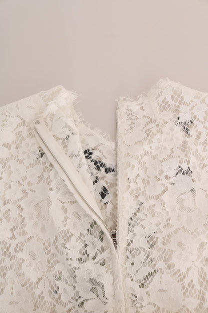 Dolce & Gabbana Elegant White Lace Embellished Mini Blouse Dolce & Gabbana