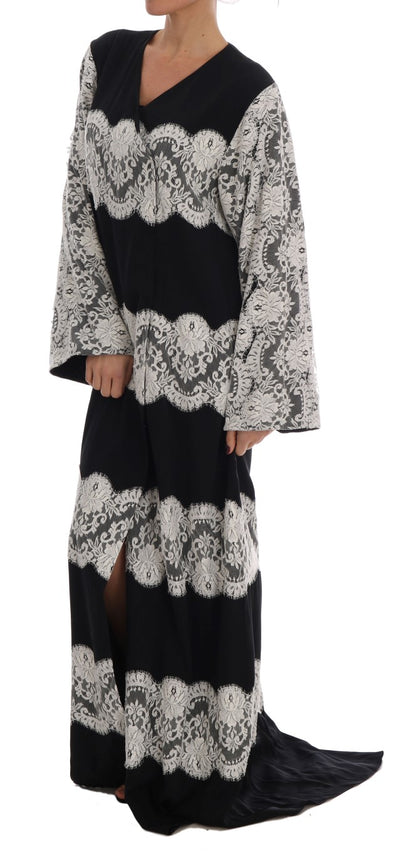 Dolce & Gabbana Elegant Silk Floral Lace Kaftan Maxi Dress Dolce & Gabbana