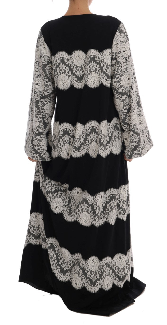 Dolce & Gabbana Elegant Silk Floral Lace Kaftan Maxi Dress Dolce & Gabbana