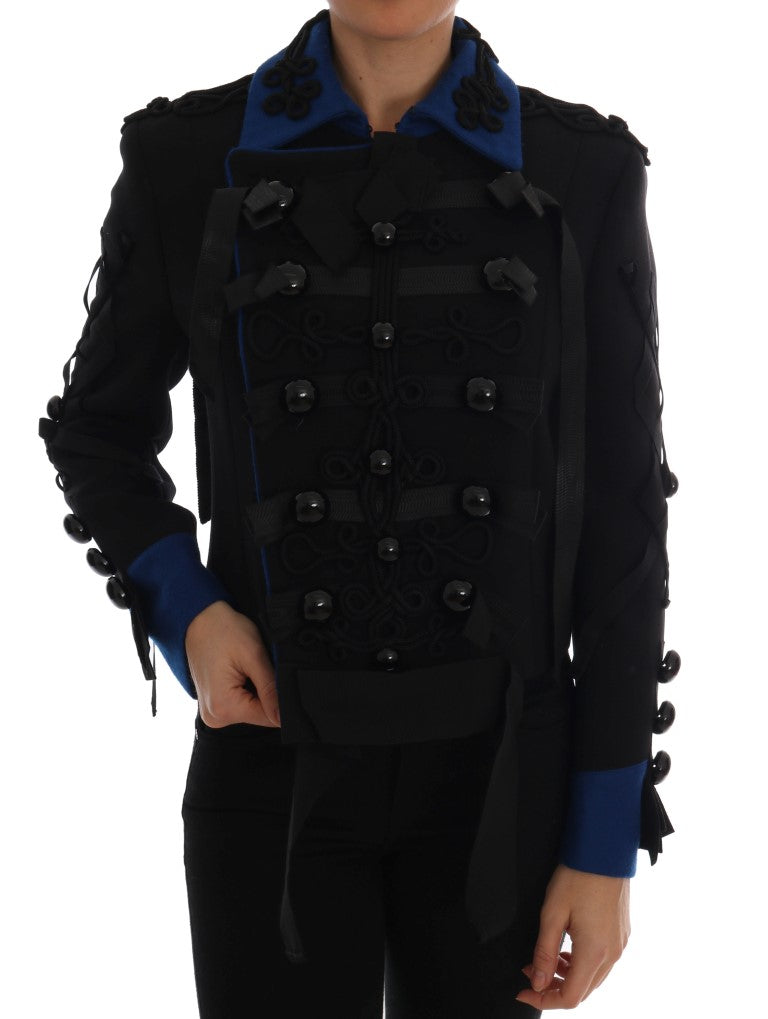 Dolce & Gabbana Chic Black & Blue Short Trench Jacket Dolce & Gabbana