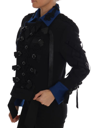 Dolce & Gabbana Chic Black & Blue Short Trench Jacket Dolce & Gabbana