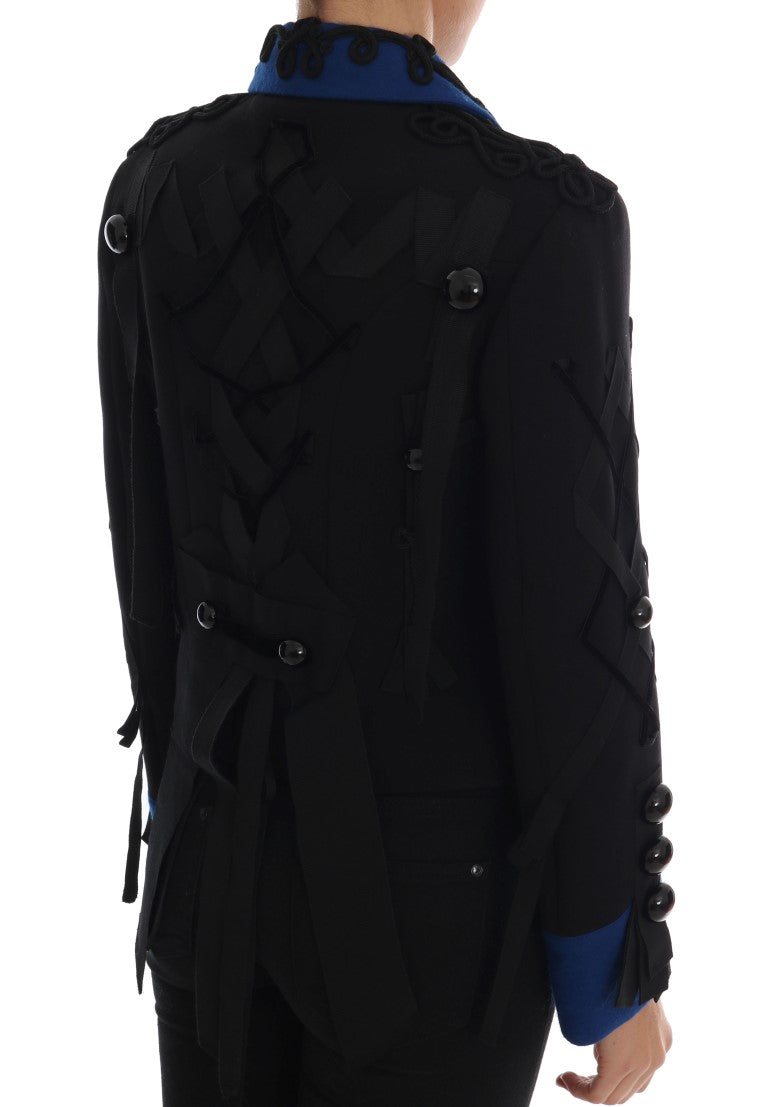 Dolce & Gabbana Chic Black & Blue Short Trench Jacket Dolce & Gabbana