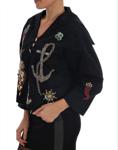 Dolce & Gabbana Enchanted Blue Crystal Embroidered Coat Dolce & Gabbana