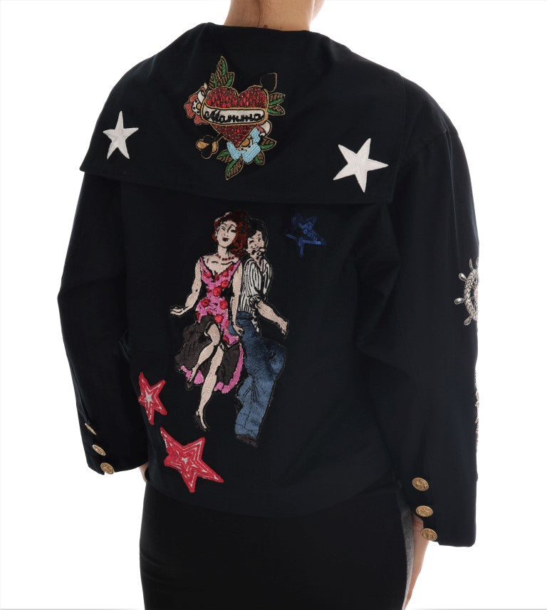 Dolce & Gabbana Enchanted Blue Crystal Embroidered Coat Dolce & Gabbana