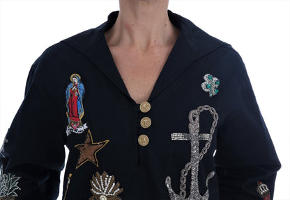 Dolce & Gabbana Enchanted Blue Crystal Embroidered Coat Dolce & Gabbana