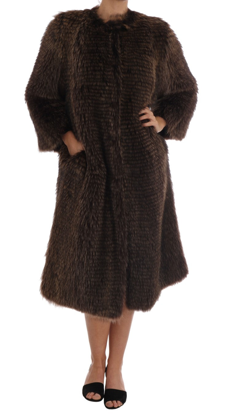 Dolce & Gabbana Elegant Brown Raccoon Fur Knee-Length Coat Dolce & Gabbana