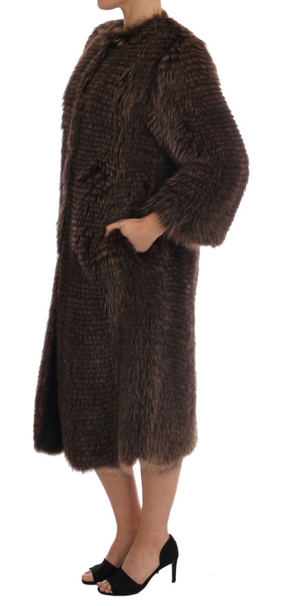 Dolce & Gabbana Elegant Brown Raccoon Fur Knee-Length Coat Dolce & Gabbana