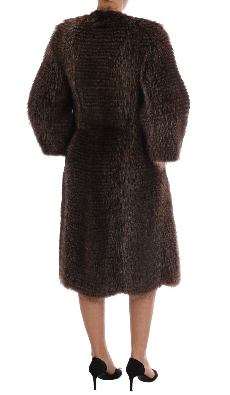 Dolce & Gabbana Elegant Brown Raccoon Fur Knee-Length Coat Dolce & Gabbana