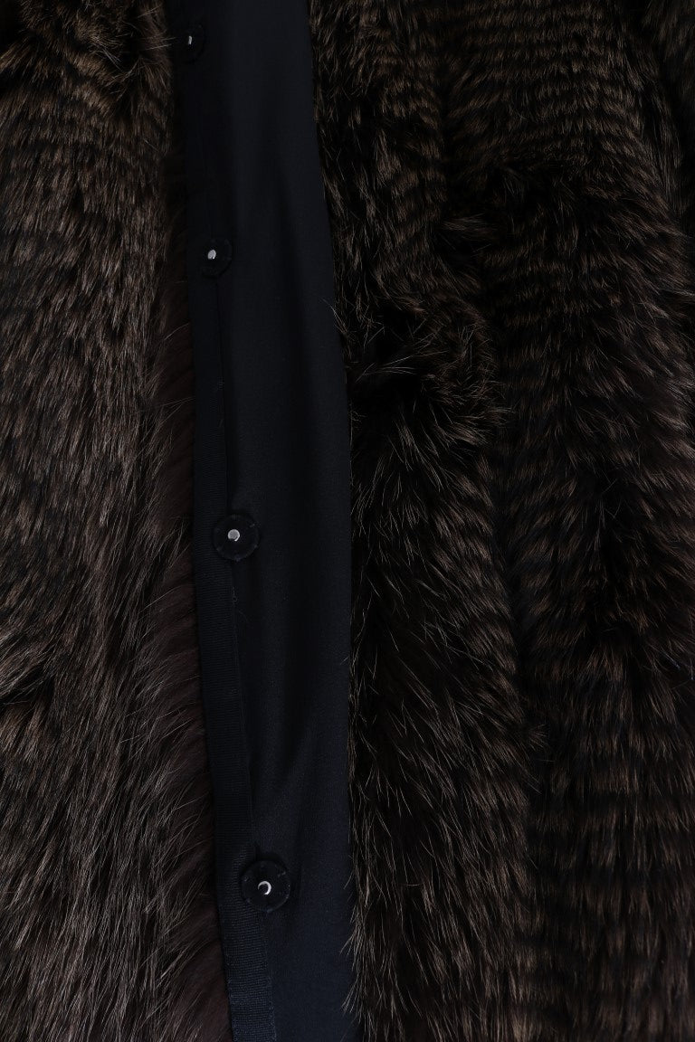 Dolce & Gabbana Elegant Brown Raccoon Fur Knee-Length Coat Dolce & Gabbana