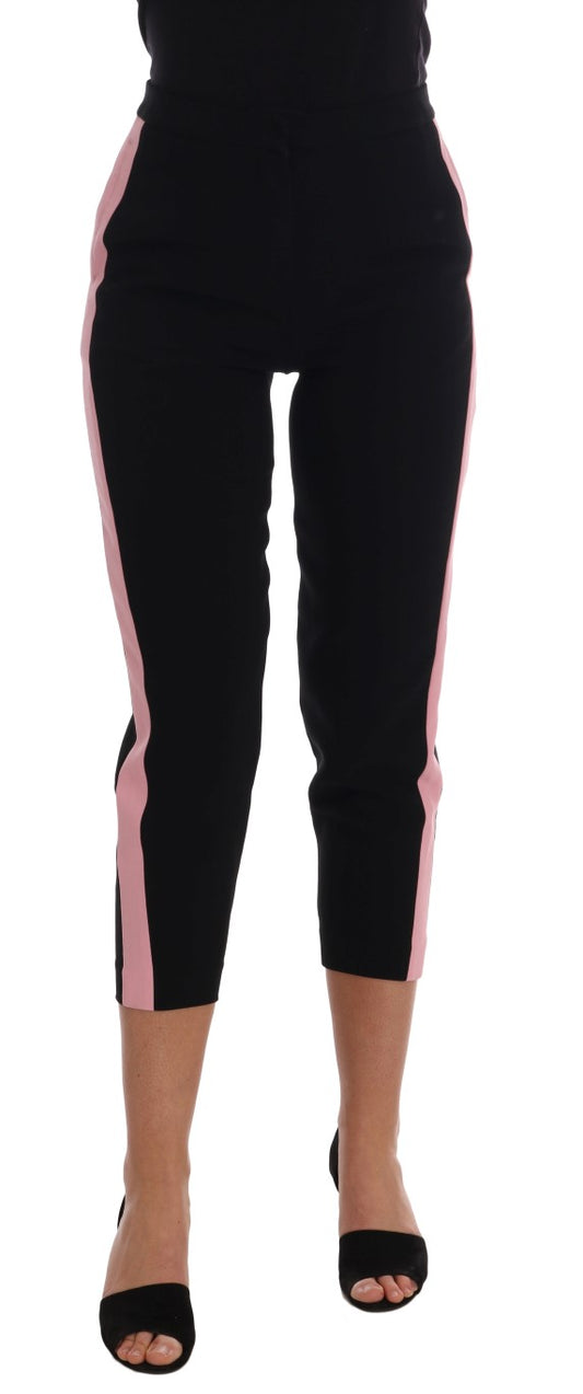 Dolce & Gabbana Chic Black Capri Pants with Pink Side Stripes Dolce & Gabbana