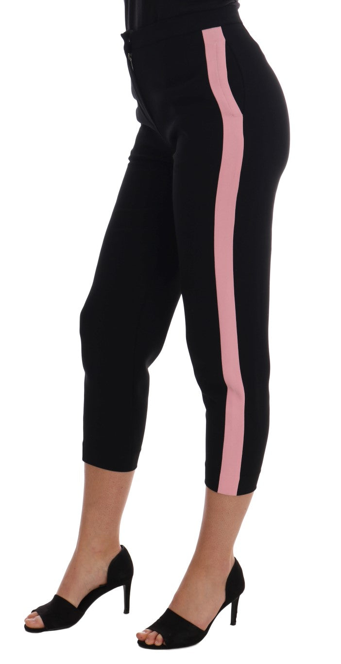 Dolce & Gabbana Chic Black Capri Pants with Pink Side Stripes Dolce & Gabbana