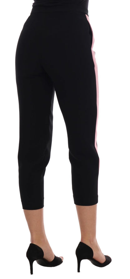 Dolce & Gabbana Chic Black Capri Pants with Pink Side Stripes Dolce & Gabbana