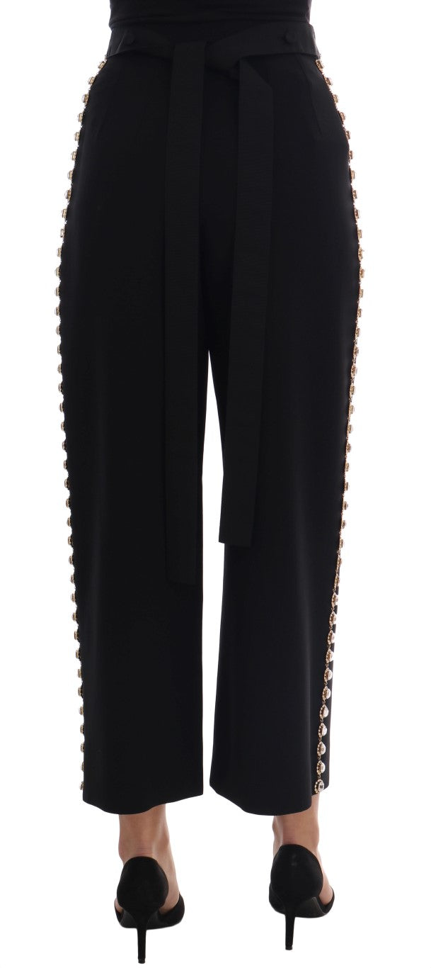 Dolce & Gabbana Elegant High-Waist Ankle Pants with Gold Detailing Dolce & Gabbana