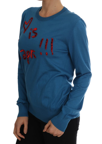 Dolce & Gabbana Blue Silk Sequined Capri Pullover Sweater Dolce & Gabbana