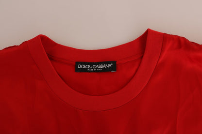 Dolce & Gabbana Red Silk Floral Embroidered Elegance Top Dolce & Gabbana