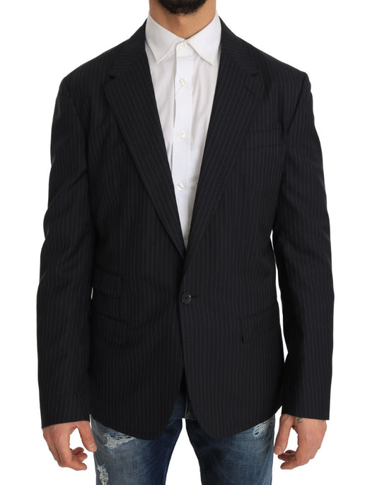 Dolce & Gabbana Elegant Slim Fit Striped Wool Silk Blazer Dolce & Gabbana