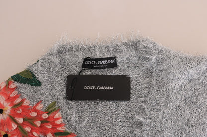 Dolce & Gabbana Elegant Silver Floral Applique Cardigan Dolce & Gabbana