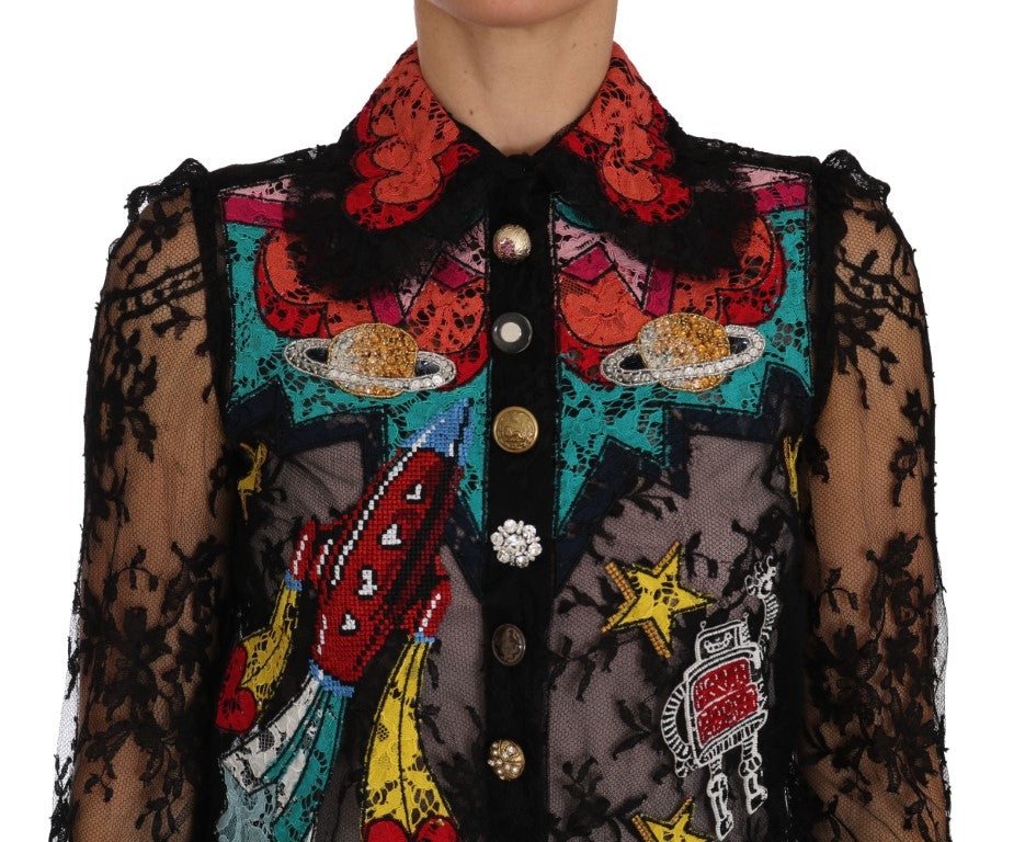 Dolce & Gabbana Floral Lace Embroidered Blouse with Crystals Dolce & Gabbana