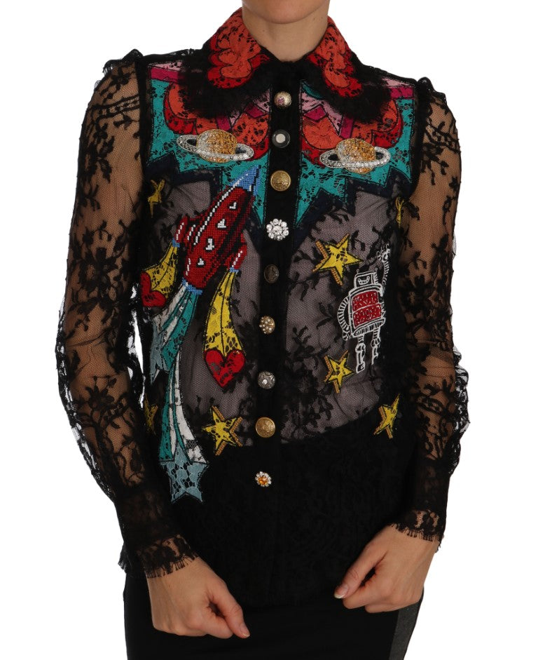 Dolce & Gabbana Floral Lace Embroidered Blouse with Crystals Dolce & Gabbana