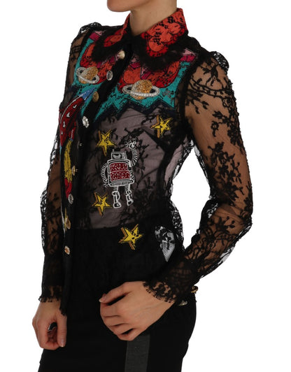 Dolce & Gabbana Floral Lace Embroidered Blouse with Crystals Dolce & Gabbana