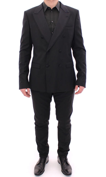 Dolce & Gabbana Elegant Black Striped Wool-Silk Blend Suit Dolce & Gabbana