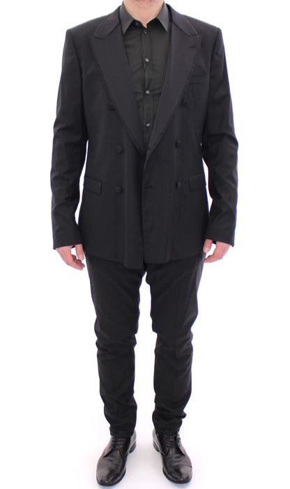 Dolce & Gabbana Elegant Black Striped Wool-Silk Blend Suit Dolce & Gabbana