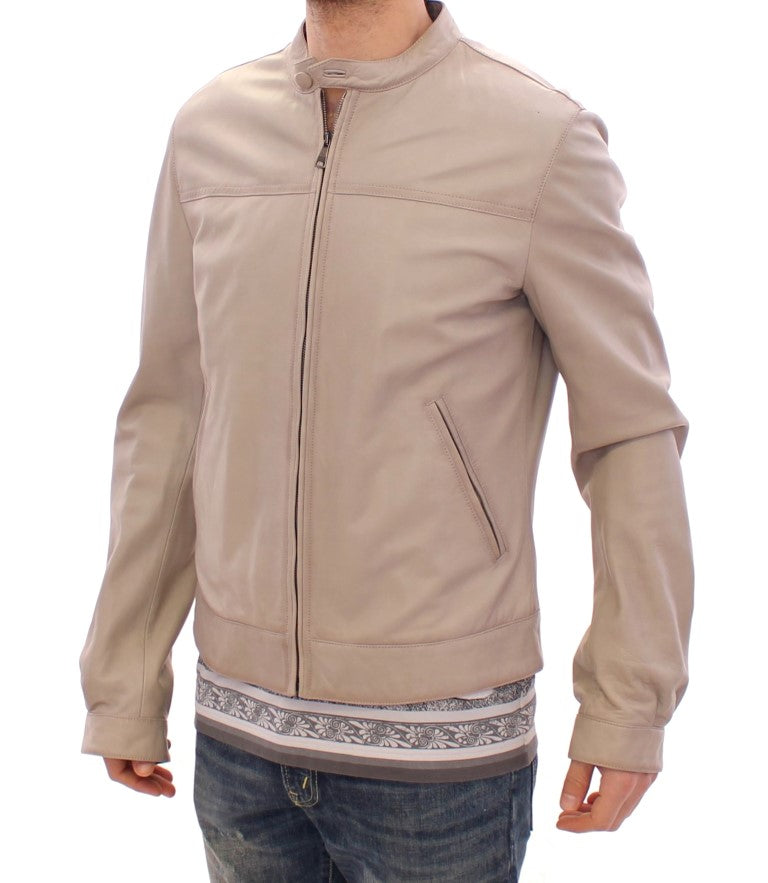 Dolce & Gabbana Elegant Beige Leather Lambskin Jacket Dolce & Gabbana