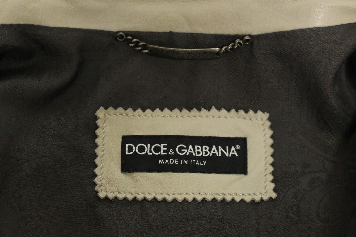 Dolce & Gabbana Elegant Beige Leather Lambskin Jacket Dolce & Gabbana