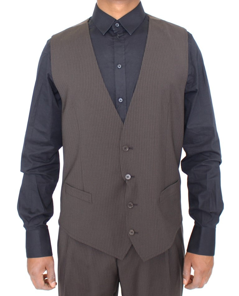 Dolce & Gabbana Elegant Brown Striped Wool Dress Vest Dolce & Gabbana