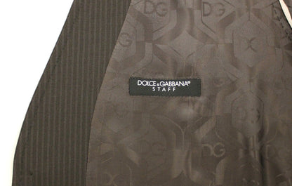 Dolce & Gabbana Elegant Brown Striped Wool Dress Vest Dolce & Gabbana