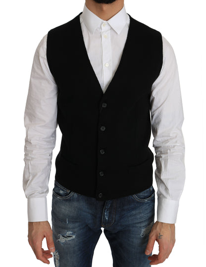 Dolce & Gabbana Sleek Black Cotton Formal Vest Dolce & Gabbana