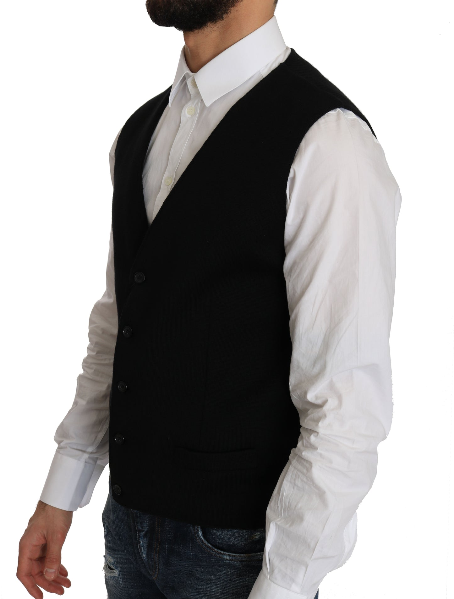 Dolce & Gabbana Sleek Black Cotton Formal Vest Dolce & Gabbana